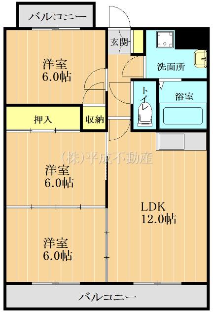 グレースコーポB(3LDK/1階)の間取り写真
