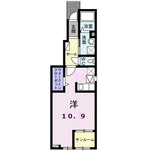 ボンヌール I(ワンルーム/1階)の間取り写真