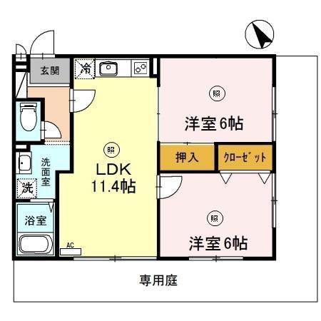 BLOOM花見田 I(2LDK/1階)の間取り写真