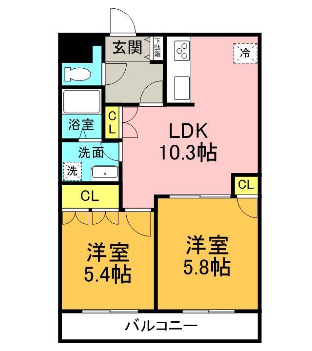 KANNA-KAMUI(2LDK/3階)の間取り写真