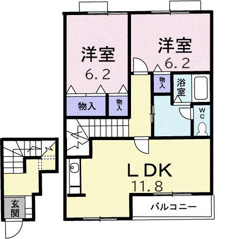 ソレアードC(2LDK/2階)の間取り写真