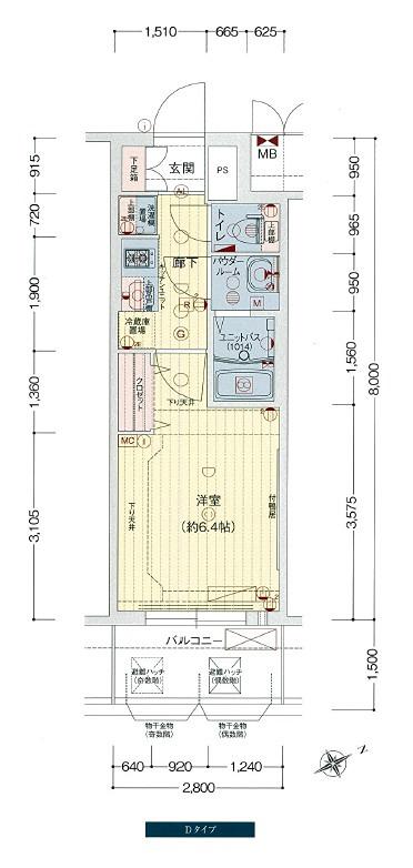 プレサンスOSAKA DOMECITYビーツ(1K/5階)の間取り写真