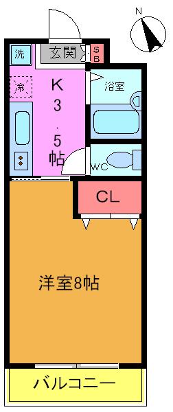 グラース(1K/3階)の間取り写真