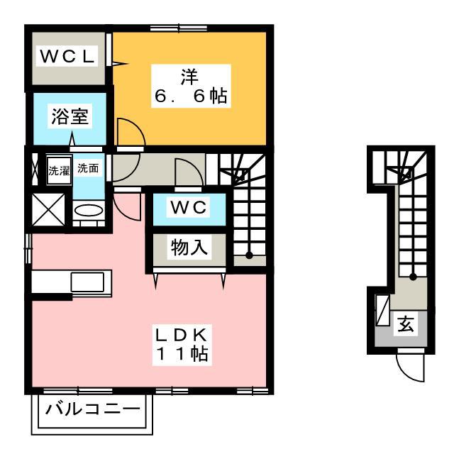 近鉄鈴鹿線 三日市駅 徒歩13分 2階建 築21年(1LDK/2階)の間取り写真