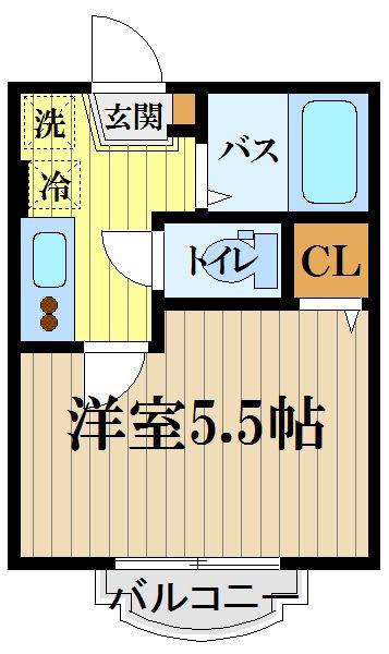 シティハイムトレフル(1K/2階)の間取り写真