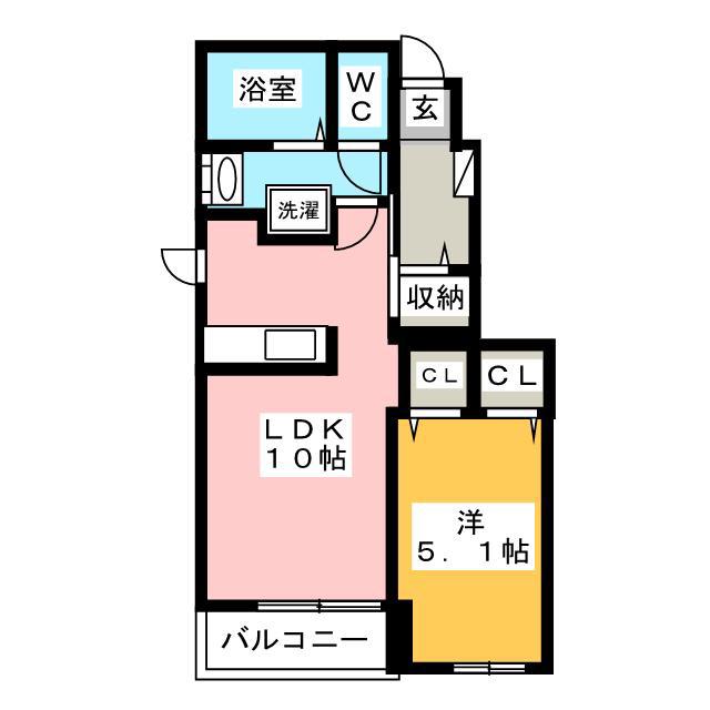 ケアンズB(1LDK/1階)の間取り写真