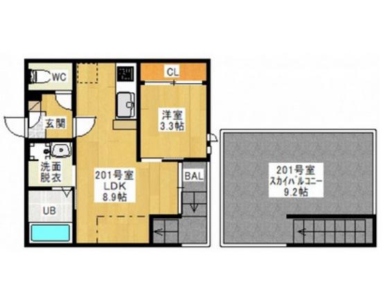 GRANDTIC 奉還町(1LDK/2階)の間取り写真