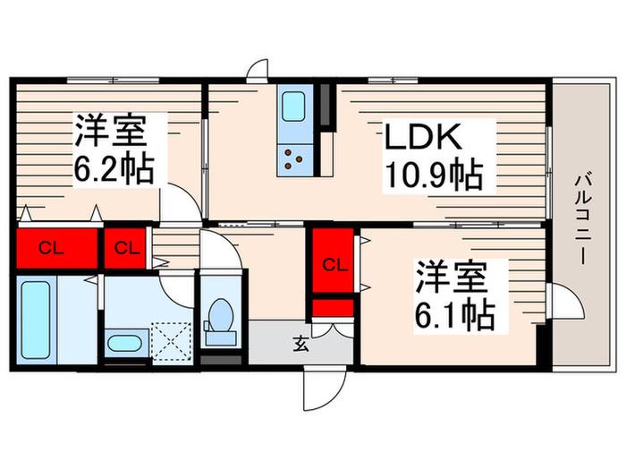 BAMBUS(2LDK/3階)の間取り写真