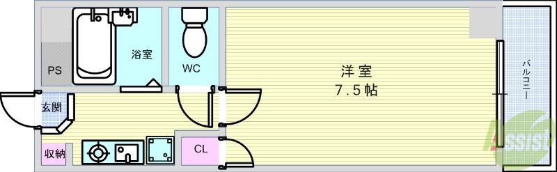 グリーンライフ箕面(1K/4階)の間取り写真