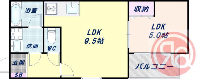 MI・CASA阿倍野昭和町(1LDK/2階)の間取り写真
