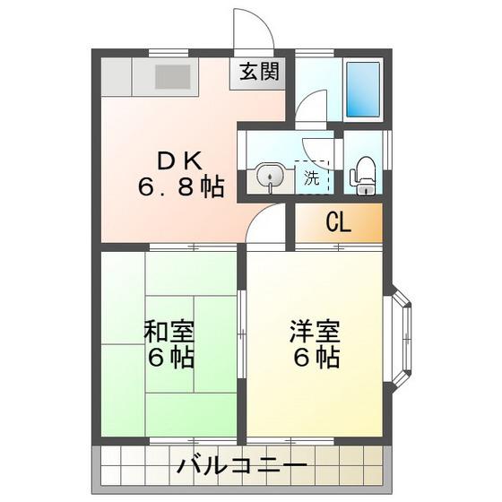グローリアス(2DK/1階)の間取り写真