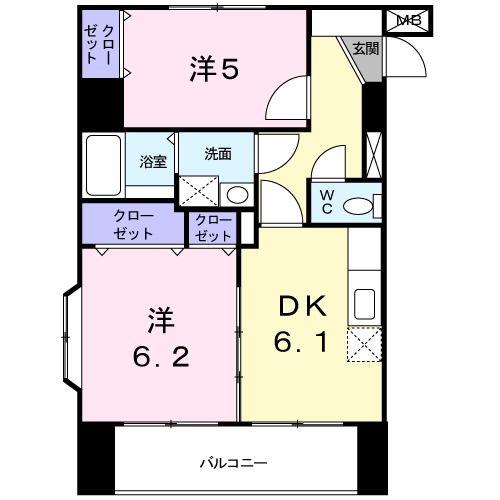 オーレオール(2DK/1階)の間取り写真