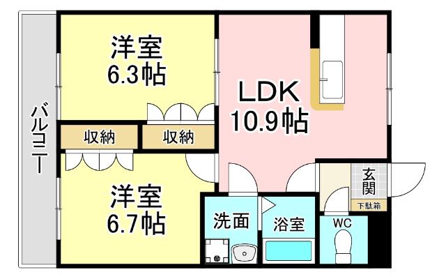 ルーチェ・フォレ・ドゥ(2LDK/1階)の間取り写真