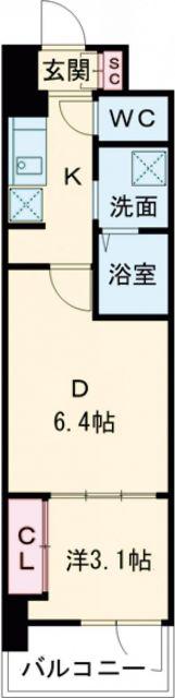 メイクス大阪鶴見(1DK/9階)の間取り写真