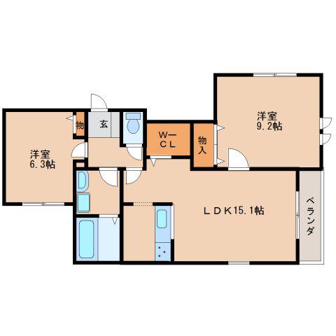 ヘーベルメゾン花(2LDK/1階)の間取り写真