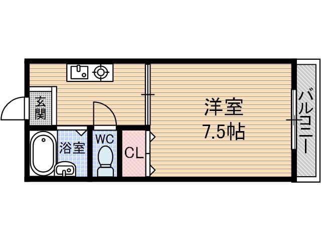 アルファーコート茨木(1K/2階)の間取り写真