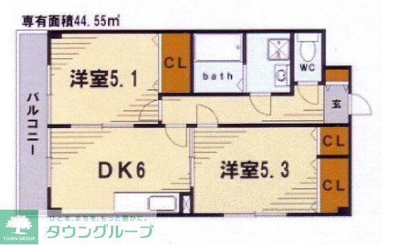 ラプランタン大藤(2DK/6階)の間取り写真