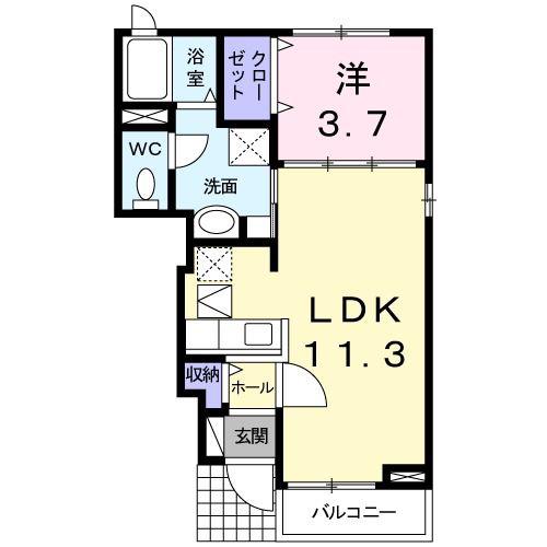 グランディール モリ(1LDK/1階)の間取り写真