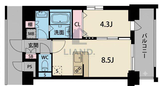 FLUSSO D ARIA博多駅前(1LDK/5階)の間取り写真