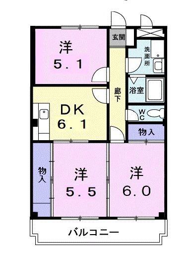 クレストヴィラヒヨシ(3DK/2階)の間取り写真