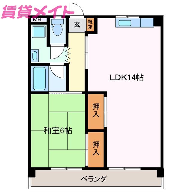 ソシアルドミール東館(1LDK/4階)の間取り写真