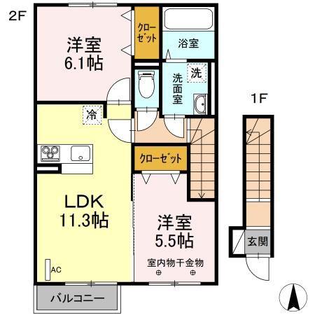 セジュール シンメイ(2LDK/2階)の間取り写真