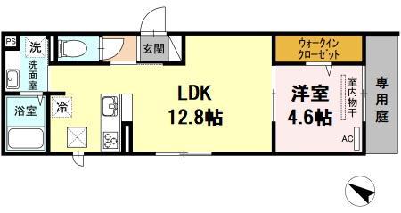 エウロス大楠(1LDK/1階)の間取り写真