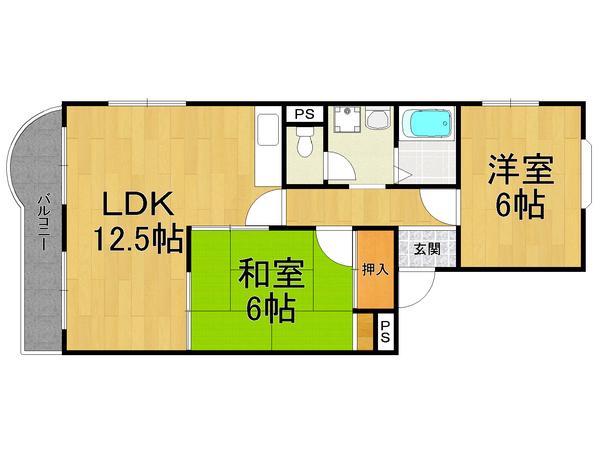 エスポアール西宮北口1(2LDK/2階)の間取り写真