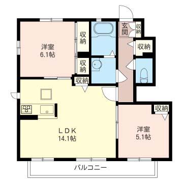 サニーヴィレッジ参番舘(2LDK/1階)の間取り写真