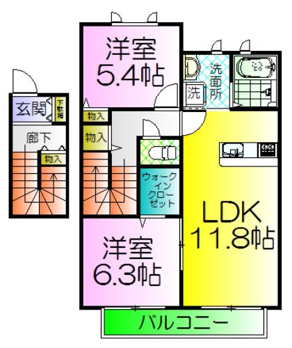 シャーメゾン柏木(2LDK/2階)の間取り写真