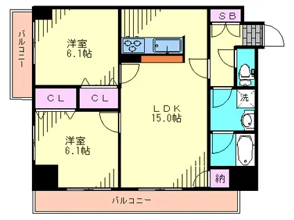 ヴィラ・デル・ソーレ栄(2LDK/2階)の間取り写真