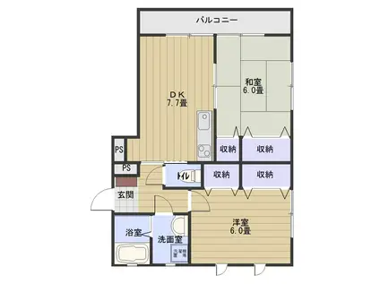 コンフォート山本(2DK/1階)の間取り写真