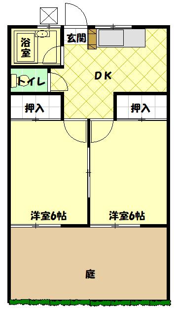 コーポオキ(2DK/1階)の間取り写真