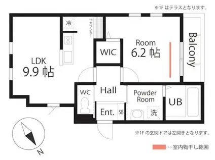 ハーミットクラブハウス トゥギャザー京急生麦II(1LDK/1階)の間取り写真