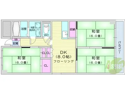 サンライフ高嶺(3DK/4階)の間取り写真