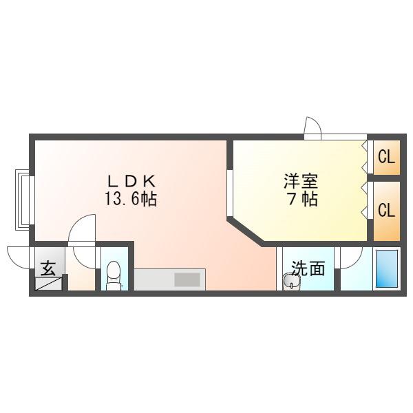 コーポ翼2(1LDK/1階)の間取り写真