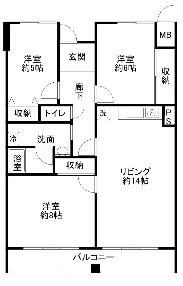 フロレセール箕面(3LDK/1階)の間取り写真