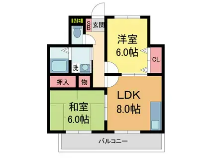 グランベール宝塚(2LDK/2階)の間取り写真