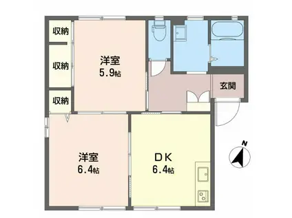 フレッシュタウン船木 B(2DK/1階)の間取り写真