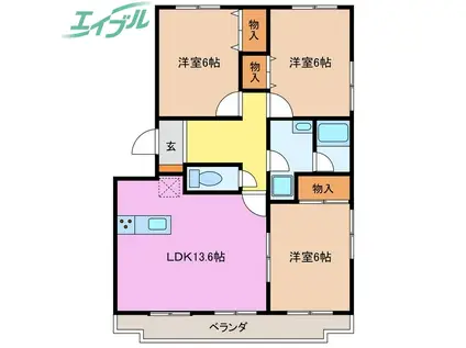 VIP-IN太平洋サウスヒルズ(3LDK/3階)の間取り写真