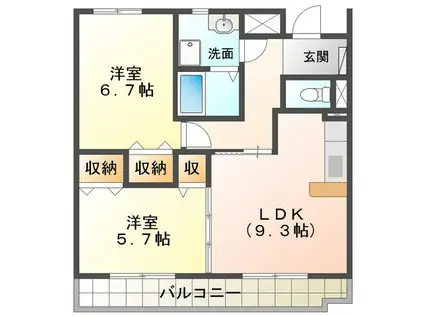 メルベーユ(2LDK/2階)の間取り写真