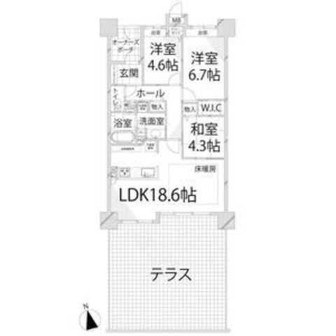 パレ・ロワイヤル田寺東ウエストコート(3SLDK/1階)の間取り写真