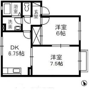 バンビーノD棟(2DK/2階)の間取り写真