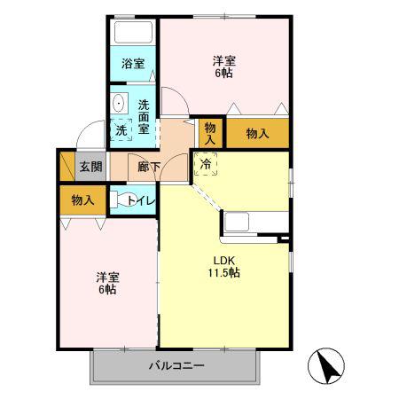 ディアクレストB棟(2LDK/2階)の間取り写真