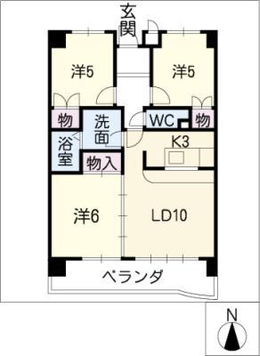 グランドール東丘(3LDK/3階)の間取り写真