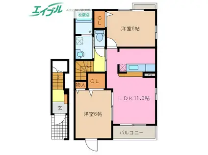 ヴィア・ラッティア II(2LDK/2階)の間取り写真