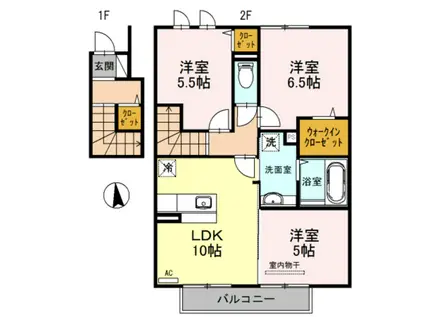 D-ROOMシルクマムB(3LDK/2階)の間取り写真