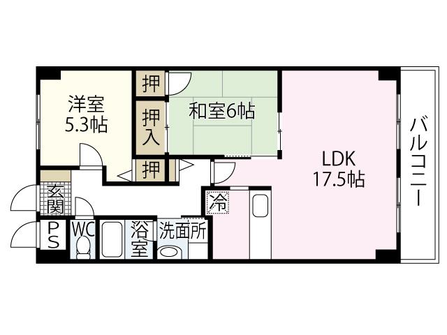 グランカーサ古江(2LDK/5階)の間取り写真