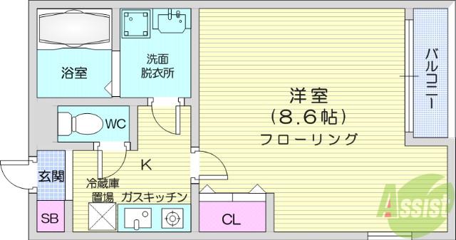 クレフラスト福祉大前ⅡA(1K/1階)の間取り写真