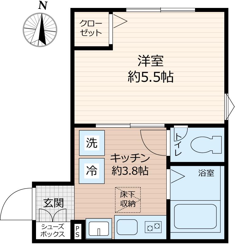 パステール・グランおゆみ野(1K/2階)の間取り写真